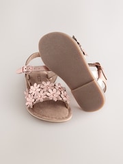 Pink/Tan Leather Flower Sandals - Image 3 of 5