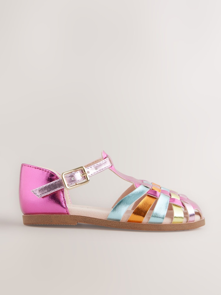 Rainbow Metallic Standard Fit (F) Fisherman Occasion Sandals - Image 2 of 6