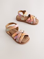 Multi Metallic Standard Fit (F) Leather Woven Sandals With Touch Fastening - Image 1 of 5