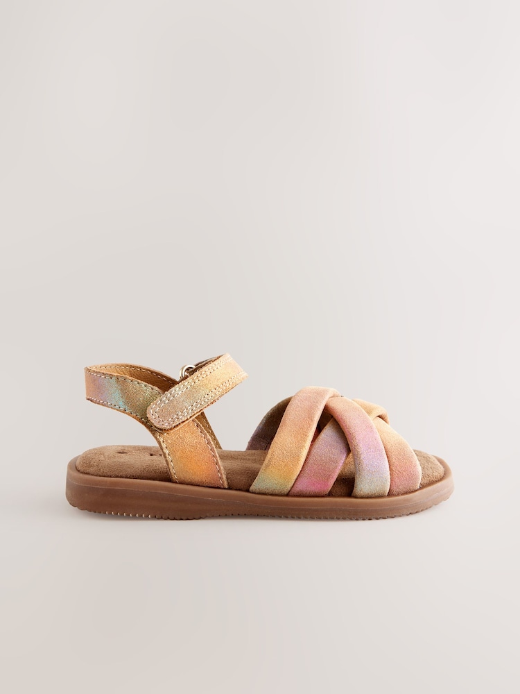 Multi Metallic Standard Fit (F) Leather Woven Sandals With Touch Fastening - Image 2 of 5