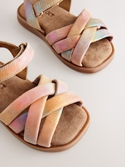 Multi Metallic Standard Fit (F) Leather Woven Sandals With Touch Fastening - Image 3 of 5
