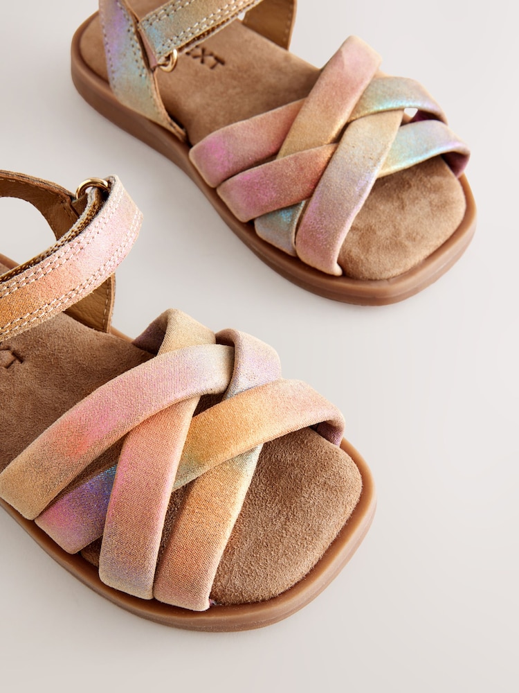 Multi Metallic Standard Fit (F) Leather Woven Sandals With Touch Fastening - Image 3 of 5