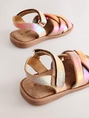 Multi Metallic Standard Fit (F) Leather Woven Sandals With Touch Fastening - Image 4 of 5