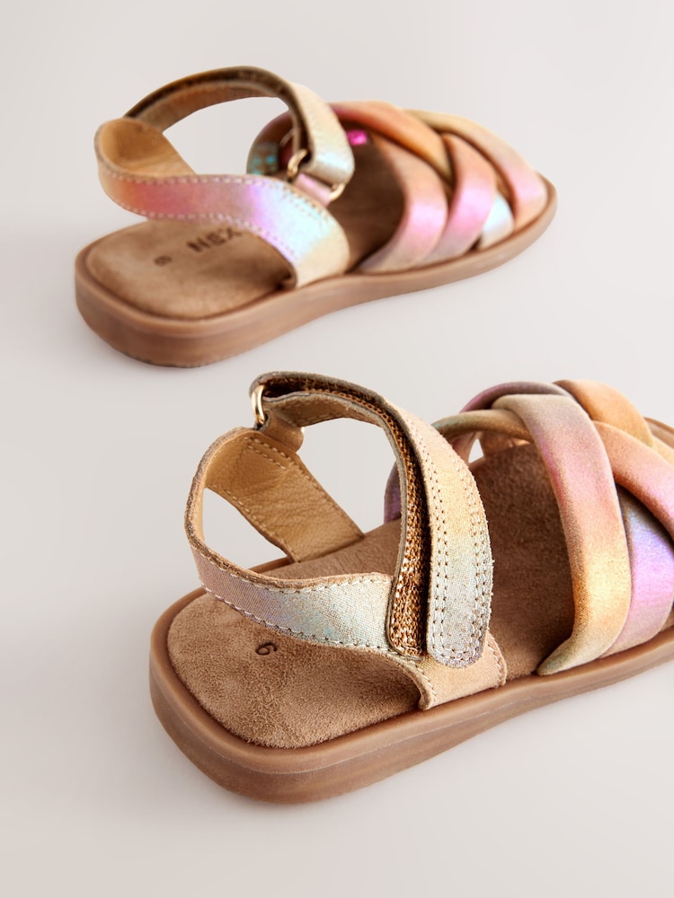 Multi Metallic Standard Fit (F) Leather Woven Sandals With Touch Fastening - Image 4 of 5