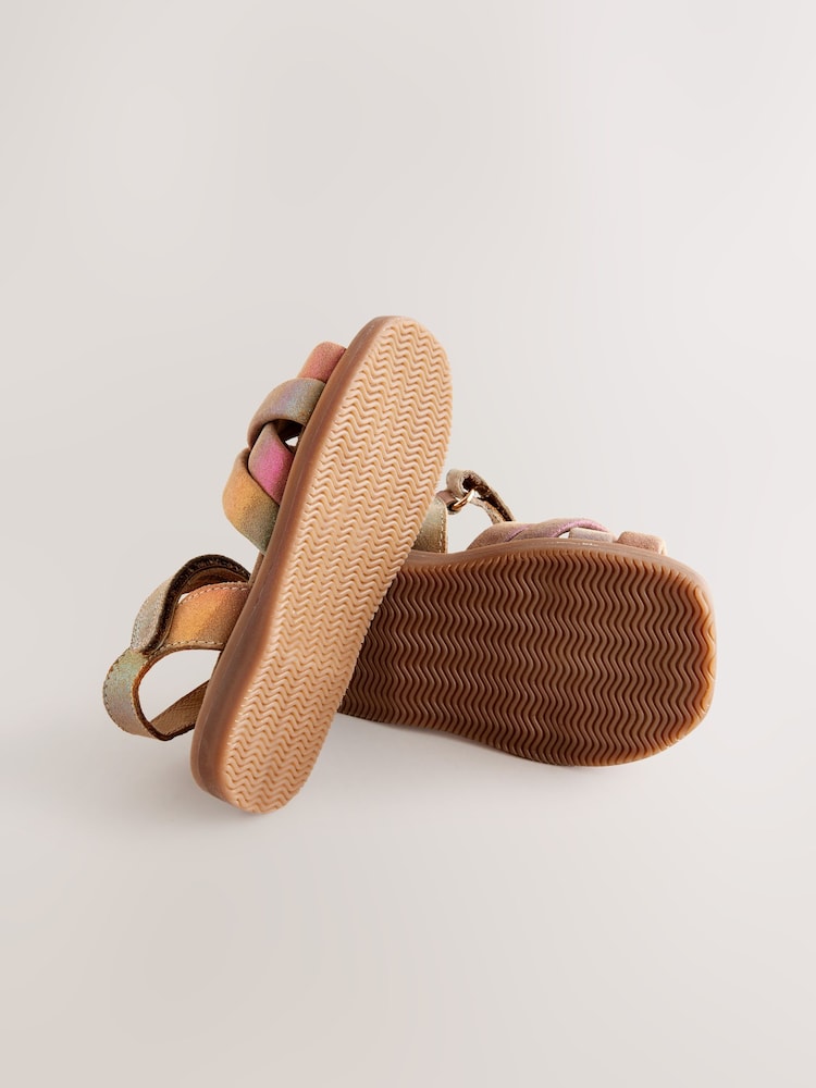 Multi Metallic Standard Fit (F) Leather Woven Sandals With Touch Fastening - Image 5 of 5