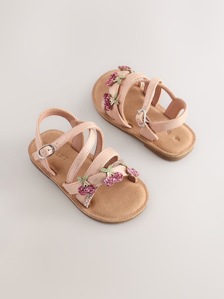 Rose Gold Cherry Multi Strap Sandals - Image 1 of 6