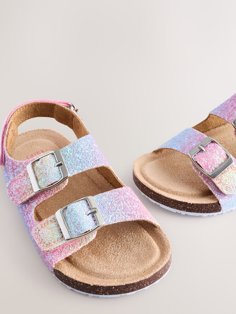 Multi Glitter Standard Fit (F) Corkbed Double Two Strap Sandals - Image 3 of 5