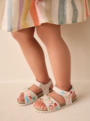 Neutral Leather Embroidery Standard Fit (F) Touch Fastening Corkbed Sandals - Image 1 of 7