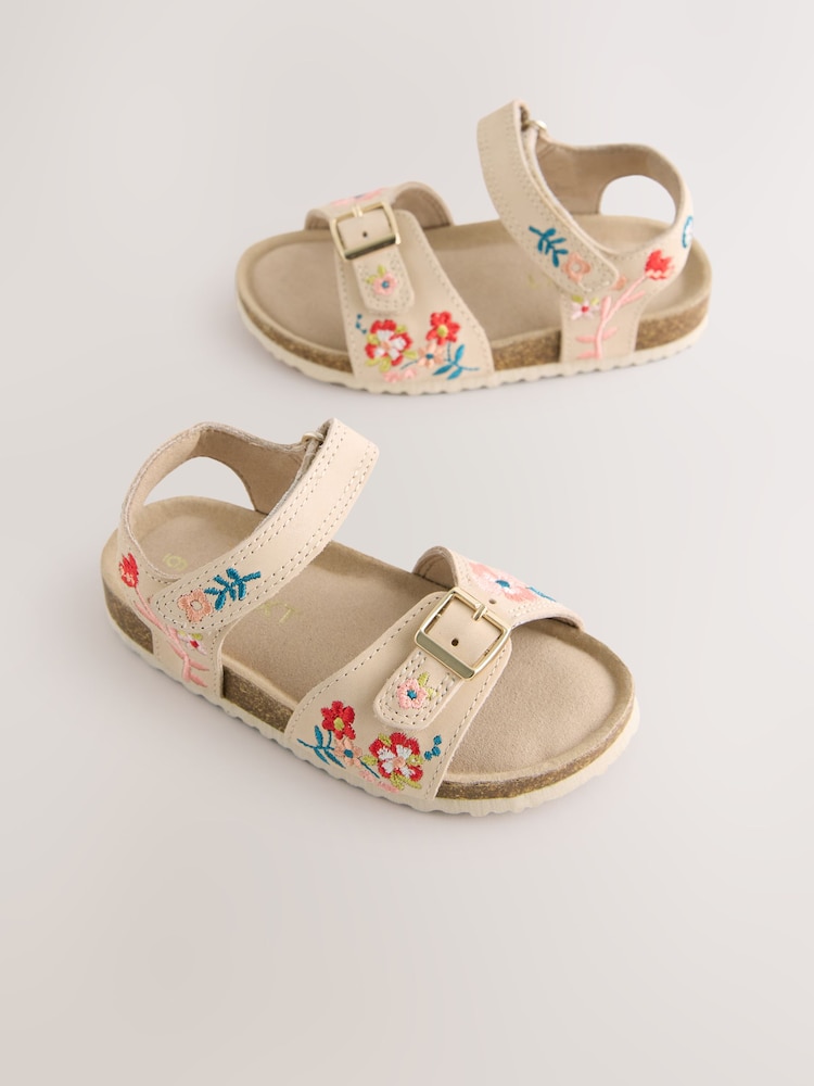 Neutral Leather Embroidery Standard Fit (F) Touch Fastening Corkbed Sandals - Image 3 of 7