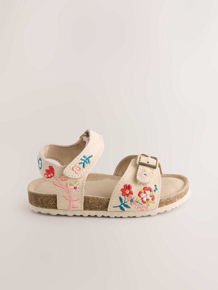 Neutral Leather Embroidery Standard Fit (F) Touch Fastening Corkbed Sandals - Image 4 of 7