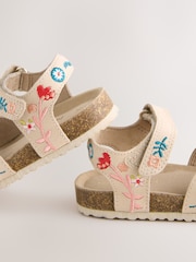 Neutral Leather Embroidery Standard Fit (F) Touch Fastening Corkbed Sandals - Image 6 of 7
