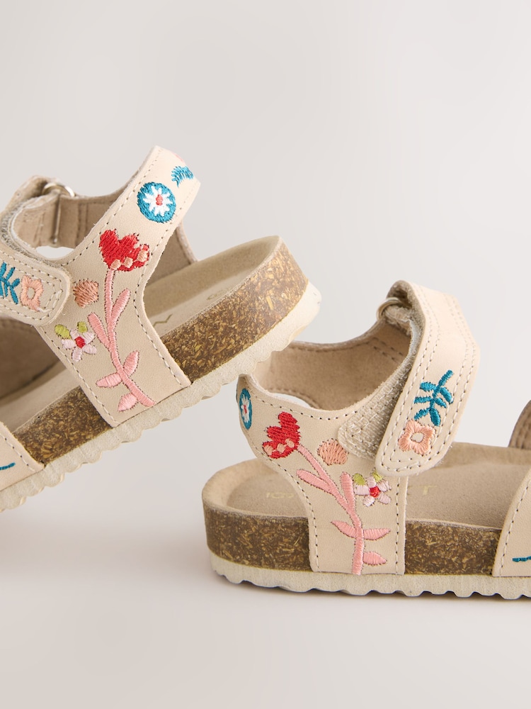 Neutral Leather Embroidery Standard Fit (F) Touch Fastening Corkbed Sandals - Image 6 of 7
