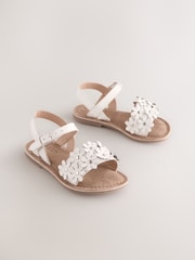 White Leather Flower Sandals - Image 1 of 5