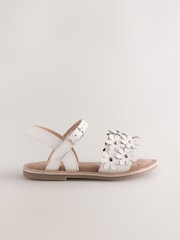 White Leather Flower Sandals - Image 2 of 5