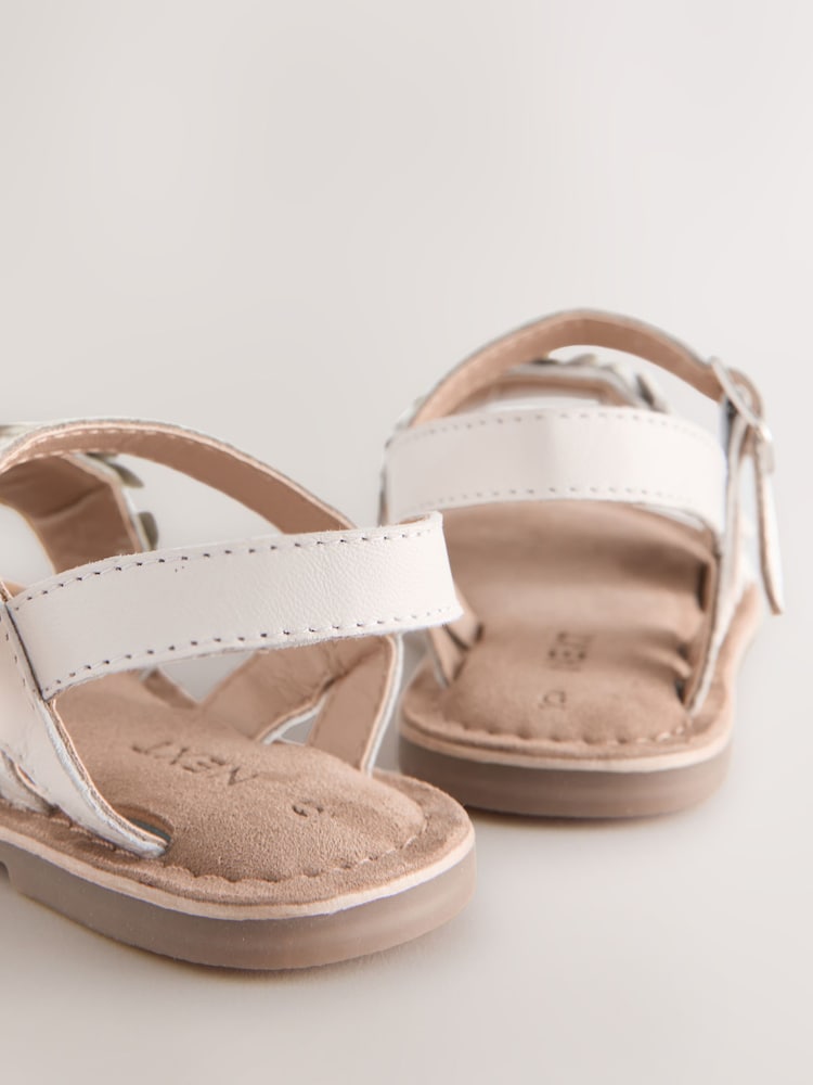 White Leather Flower Sandals - Image 5 of 5