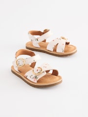 White Floral Leather Buckle Touch Fastening Sandals - Image 1 of 5