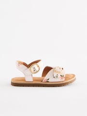 White Floral Leather Buckle Touch Fastening Sandals - Image 2 of 5