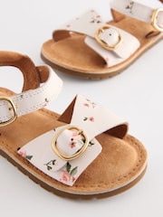 White Floral Leather Buckle Touch Fastening Sandals - Image 5 of 5