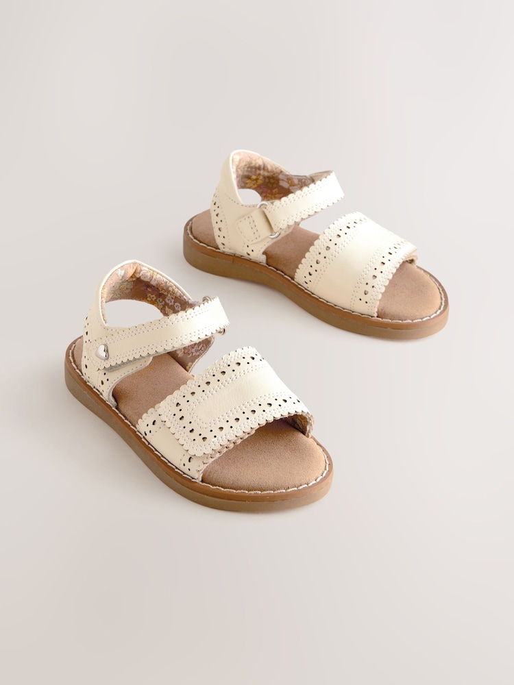 White Leather Brogue Touch Fastening Sandals - Image 1 of 1