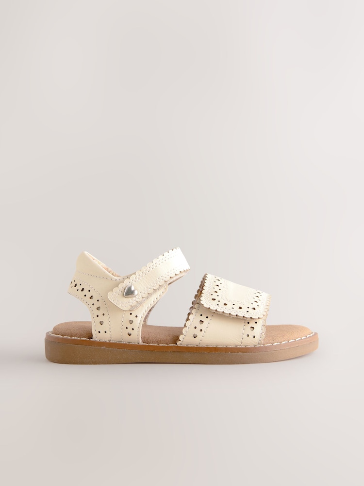 White Leather Brogue Touch Fastening Sandals - Image 2 of 7
