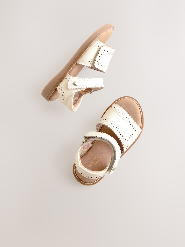 White Leather Brogue Touch Fastening Sandals - Image 3 of 7