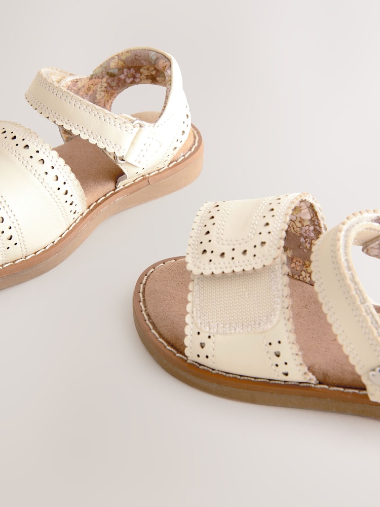 White Leather Brogue Touch Fastening Sandals - Image 4 of 7