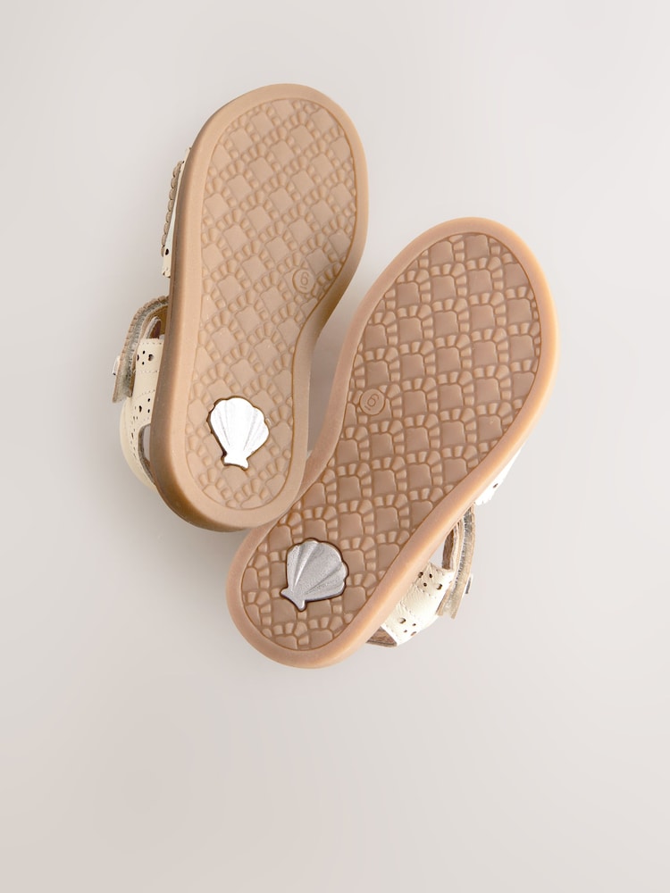 White Leather Brogue Touch Fastening Sandals - Image 7 of 7