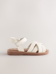 White Standard Fit (F) Leather Woven Sandals With Touch Fastening - Image 2 of 5