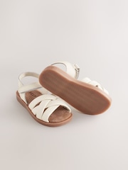 White Standard Fit (F) Leather Woven Sandals With Touch Fastening - Image 3 of 5