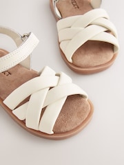 White Standard Fit (F) Leather Woven Sandals With Touch Fastening - Image 4 of 5