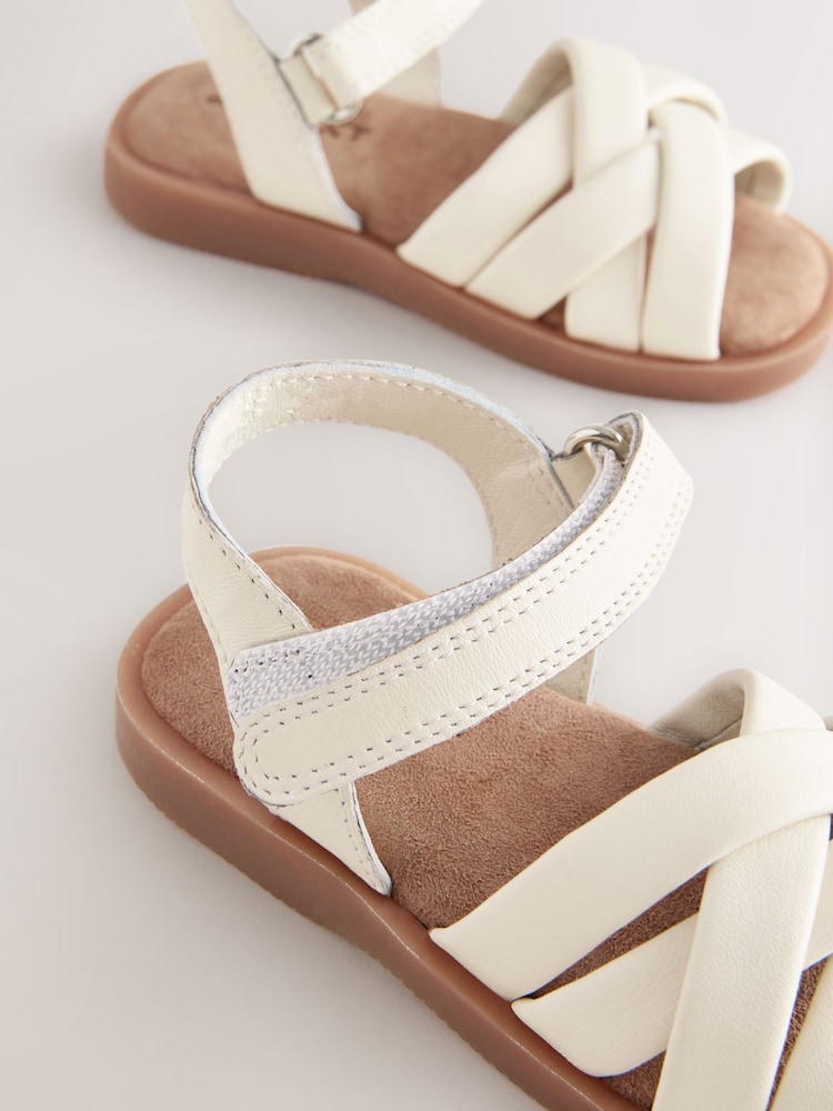 White Standard Fit (F) Leather Woven Sandals With Touch Fastening - Image 5 of 5