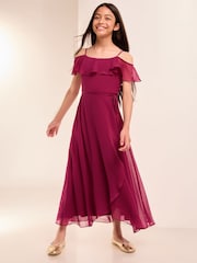 Lipsy Burgundy Red Cold Shoulder Maxi Occasion Dress (10-16yrs) - Image 1 of 4