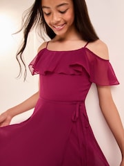 Lipsy Burgundy Red Cold Shoulder Maxi Occasion Dress (10-16yrs) - Image 2 of 4