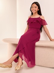 Lipsy Burgundy Red Cold Shoulder Maxi Occasion Dress (10-16yrs) - Image 3 of 4