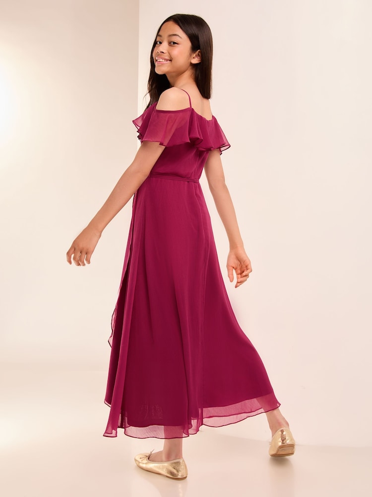 Lipsy Burgundy Red Cold Shoulder Maxi Occasion Dress (10-16yrs) - Image 4 of 4