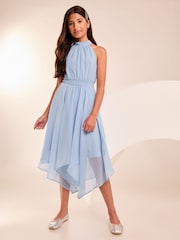 Lipsy Light Blue Hanky Hem Halter Occasion Dress (7-16yrs) - Image 3 of 4