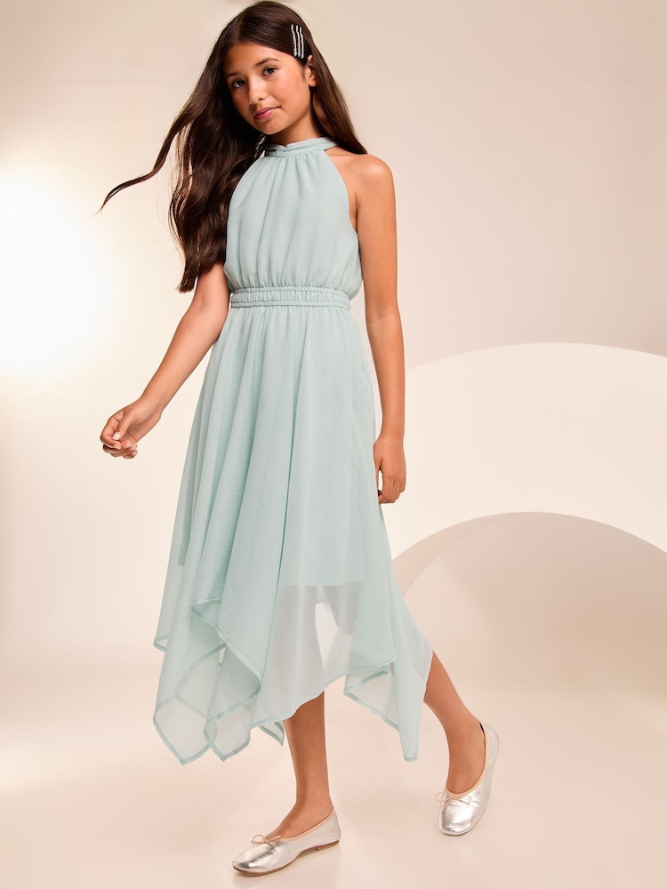 Lipsy Sage Green Hanky Hem Halter Occasion Dress (7-16yrs) - Image 1 of 4