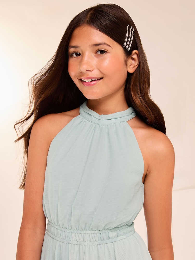 Lipsy Sage Green Hanky Hem Halter Occasion Dress (7-16yrs) - Image 2 of 4