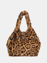 Guess Leopard Print Samia Faux Fur Tote Bag - Image 1 of 4