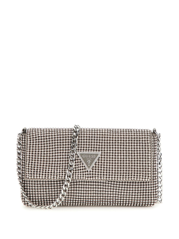 Guess Silver Diamante Flap Clutch Bag - Image 2 of 4