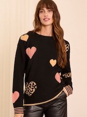 Love & Roses Black Multi Cosy Crew Neck Longline Jumper - Image 1 of 4