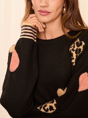 Love & Roses Black Multi Cosy Crew Neck Longline Jumper - Image 2 of 4
