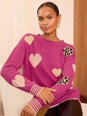 Love & Roses Pink Cosy Crew Neck Longline Jumper - Image 1 of 4