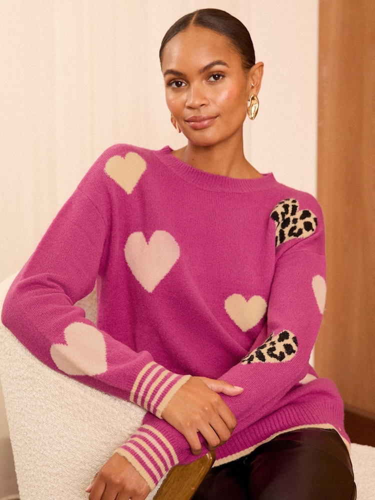 Love & Roses Pink Cosy Crew Neck Longline Jumper - Image 1 of 4