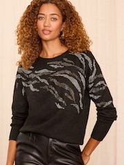 Love & Roses Black Hotfix Cosy Crew Neck Jumper - Image 1 of 4