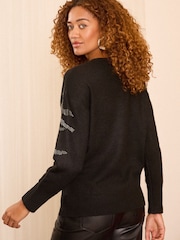 Love & Roses Black Hotfix Cosy Crew Neck Jumper - Image 4 of 4
