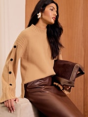 Love & Roses Camel Premium 100% Wool Knitted Jumper - Image 1 of 4