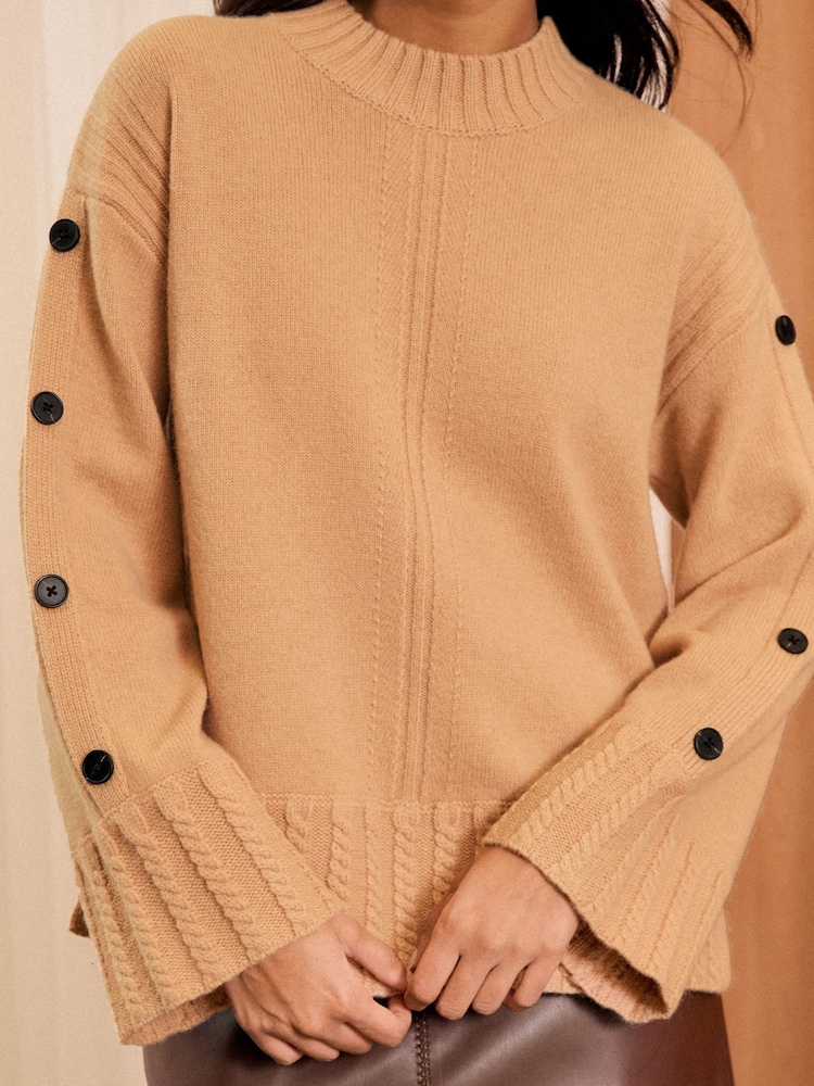 Love & Roses Camel Premium 100% Wool Knitted Jumper - Image 2 of 4