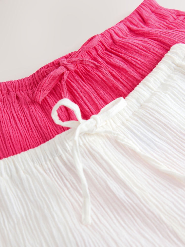 Rose/Blanc - Lot de 2 pantalons larges texturés en lin - Image 4 of 5
