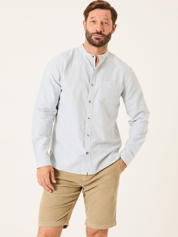 FatFace Light Natural Long Sleeve Stripe Grandad Shirt - Image 1 of 5